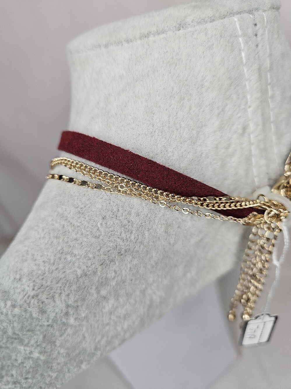 NWOT Burgundy Suede Gold Layered Choker Necklace Set Multi Strand 12-16" - Picture 6 of 10